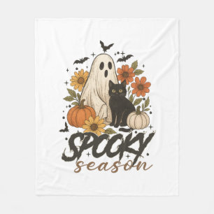 Spooky Season Ghost Retro Spooky Floral Halloween Fleece Blanket