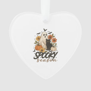 Spooky Season Ghost Retro Spooky Floral Halloween  Ornament