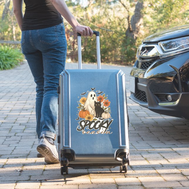 Spooky Season Ghost Retro Spooky Floral Halloween  Sticker (Suitcase Insitu)