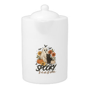 Spooky Season Ghost Retro Spooky Floral Halloween  Teapot