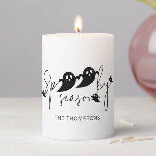 Spooky Season Ghosts And Family Name Halloween Pillar Candle