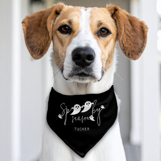 Spooky Season Ghosts On Black Pet Name Halloween Bandana Collar