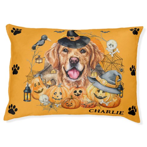 Spooky Season Golden Retriever Halloween Custom Pet Bed