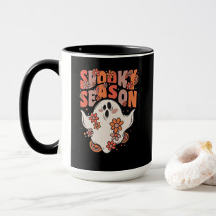 Spooky Season Groovy Ghost With Vintage Flowers Mug