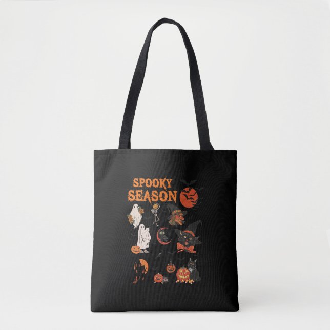 Spooky Season Halloween Black Cat Witch Ghost Pump Tote Bag (Front)