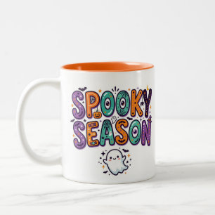 Spooky Season Halloween Ghost Bats Candy   Two-Tone Coffee Mug
