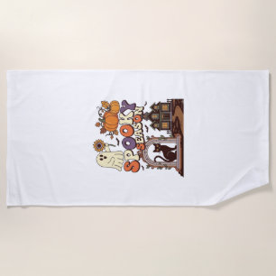 Spooky Season Halloween Ghost Pumpkin Black Cat Ha Beach Towel