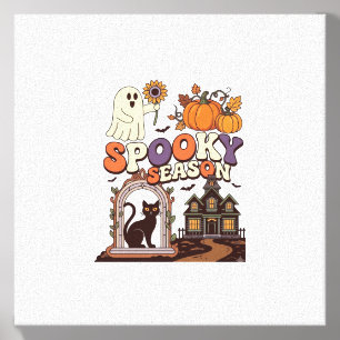 Spooky Season Halloween Ghost Pumpkin Black Cat Ha Canvas Photo Tile