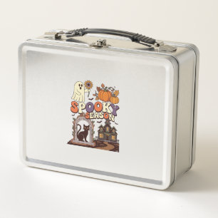 Spooky Season Halloween Ghost Pumpkin Black Cat Ha Metal Lunch Box