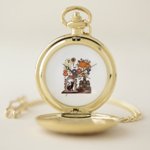 Spooky Season Halloween Ghost Pumpkin Black Cat Ha Pocket Watch