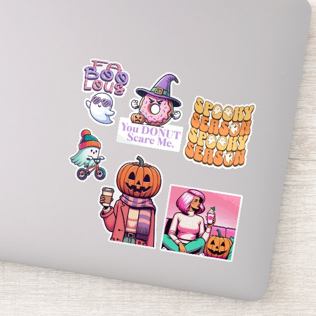 Spooky Season Halloween Ghosts and Pumpkins Sticker (Detail)