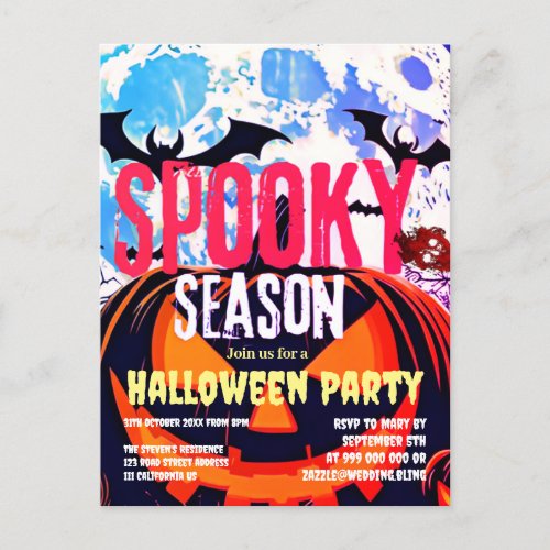 Spooky Season Halloween Party Pumpkin Invitation  Postcard