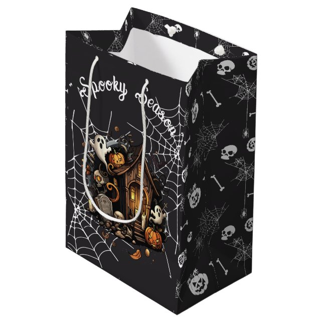 👻 Spooky Season Haunted House black Gift Bag 🎃 (Front Angled)