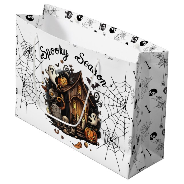 👻 Spooky Season Haunted House white Gift Bag 🎃 (Front Angled)