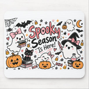 Spooky Season Is Here Halloween Whiteboard Doodle  Mouse Pad