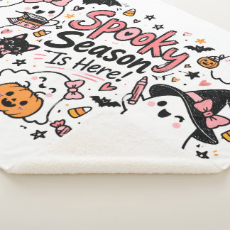 Spooky Season Is Here Halloween Whiteboard Doodle Sherpa Blanket