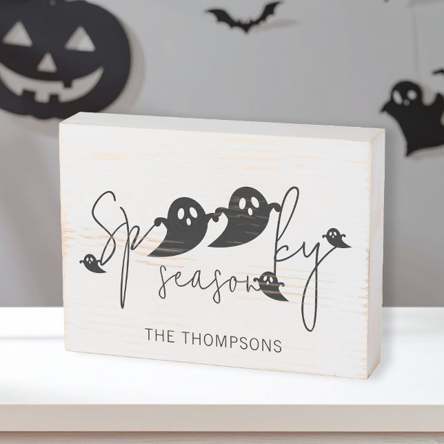 Spooky Season Lettering With Ghosts And Name Wooden Box Sign (Creator Uploaded)