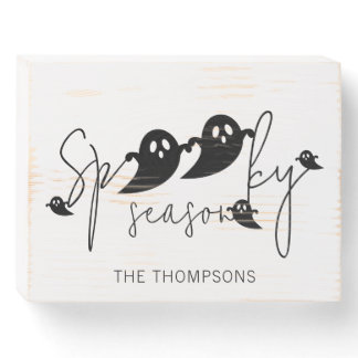 Spooky Season Lettering With Ghosts And Name Wooden Box Sign