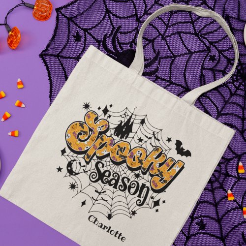Spooky Season Modern Halloween Personalized Name Tote Bag