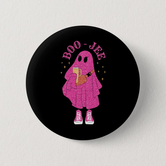 Spooky Season Pink Ghost Halloween Costume Boujee  Button (Front)