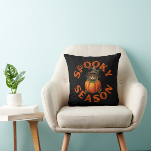 Spooky Season Pumpkin Cat Throw Pillow
