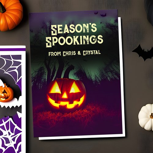 Spooky Season Pumpkin Eerie Night Glow Halloween  Holiday Card