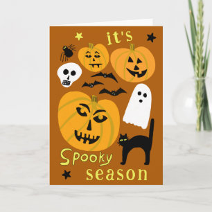 Spooky Season Pumpkins Ghost Bat HAPPY HALLOWEEN Card