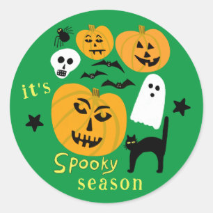 Spooky Season Pumpkins Ghost Bat HAPPY HALLOWEEN Classic Round Sticker