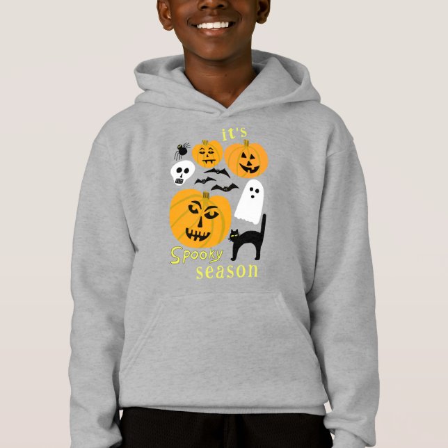 Spooky Season Pumpkins Ghost Bat HAPPY HALLOWEEN Hoodie (Front)