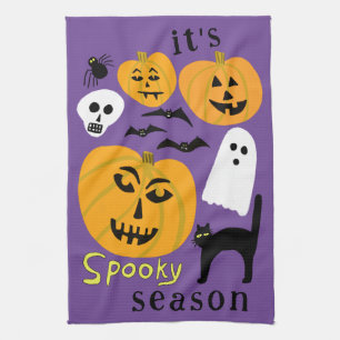 Spooky Season Pumpkins Ghost Bat HAPPY HALLOWEEN Kitchen Towel