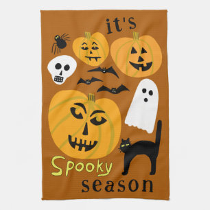 Spooky Season Pumpkins Ghost Bat HAPPY HALLOWEEN Kitchen Towel