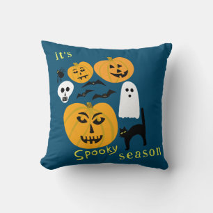 Spooky Season Pumpkins Ghost Bat HAPPY HALLOWEEN Throw Pillow