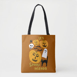 Spooky Season Pumpkins Ghost Bat HAPPY HALLOWEEN Tote Bag