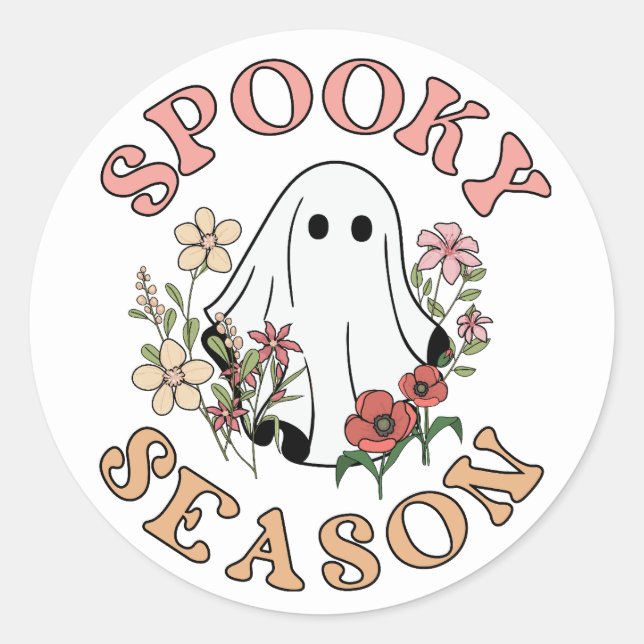 Spooky Season Retro Halloween Groovy Ghost  Classic Round Sticker (Front)