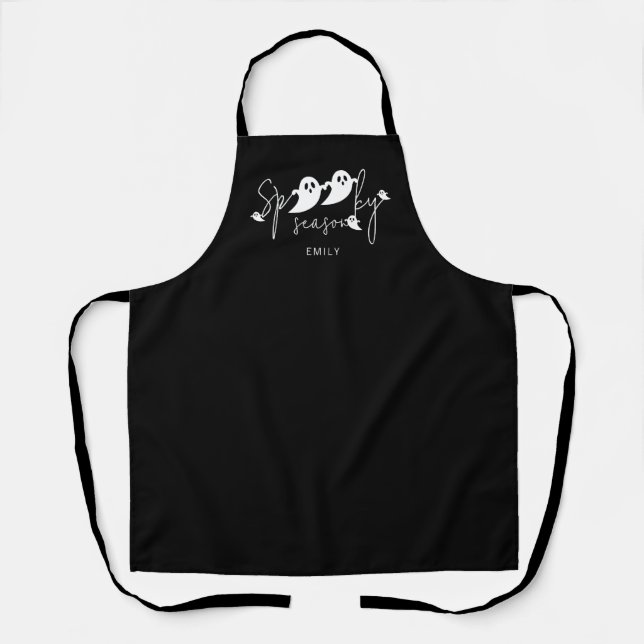 Spooky Season Saying And White Ghosts Halloween Apron (Front)