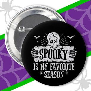 Spooky Season Scary Skeleton Bats Happy Halloween Button