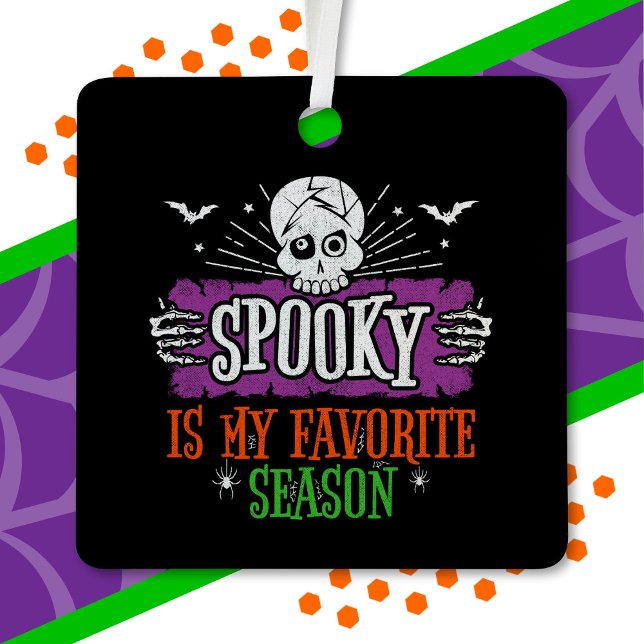 Spooky Season Scary Skeleton Bats Happy Halloween Metal Ornament (Creator Uploaded)