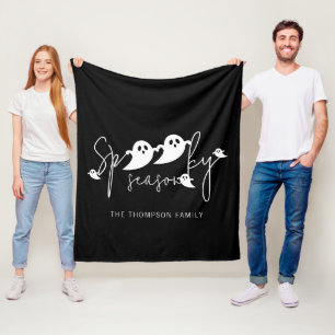 Spooky Season Script And White Ghosts Halloween Fleece Blanket