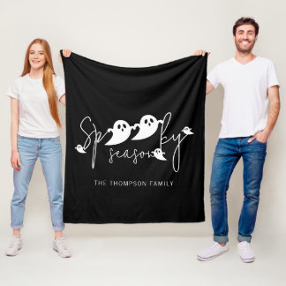 Spooky Season Script And White Ghosts Halloween Fleece Blanket