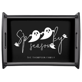 Spooky Season Script Ghost Silhouettes Halloween Serving Tray