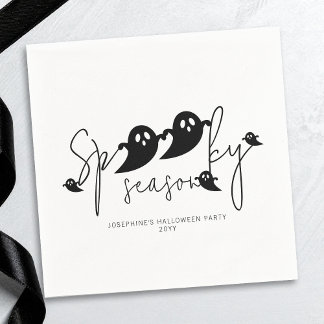 Spooky Season Simple Black Ghosts Modern Halloween Napkins