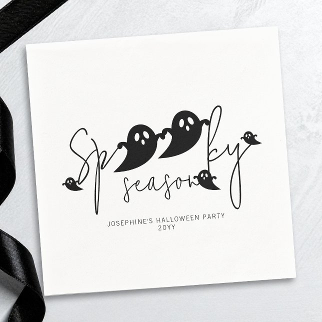 Spooky Season Simple Black Ghosts Modern Halloween Napkins (Creator Uploaded)