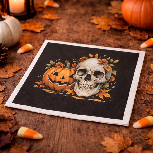 Spooky Season Skull and Pumpkin Halloween Party Napkins (Creator Uploaded)