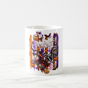 Spooky Season Striped Halloween Goose Raccoon Opos Coffee Mug