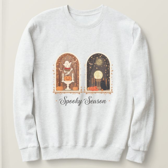 Spooky Season Sweatshirt | Cute Ghost & Pumpkin  (Design Front)
