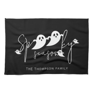 Spooky Season Text And White Ghosts Halloween Kitchen Towel