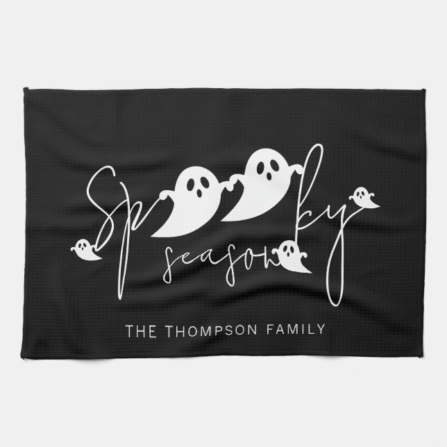 Spooky Season Text And White Ghosts Halloween Kitchen Towel (Horizontal)