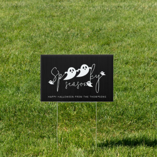 Spooky Season Text And White Ghosts Halloween Sign