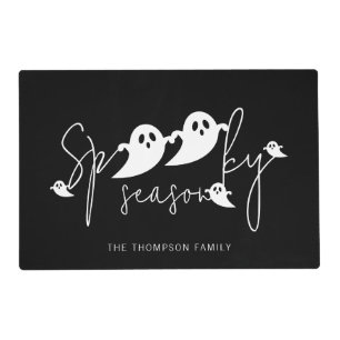 Spooky Season Text With White Ghosts Halloween Placemat