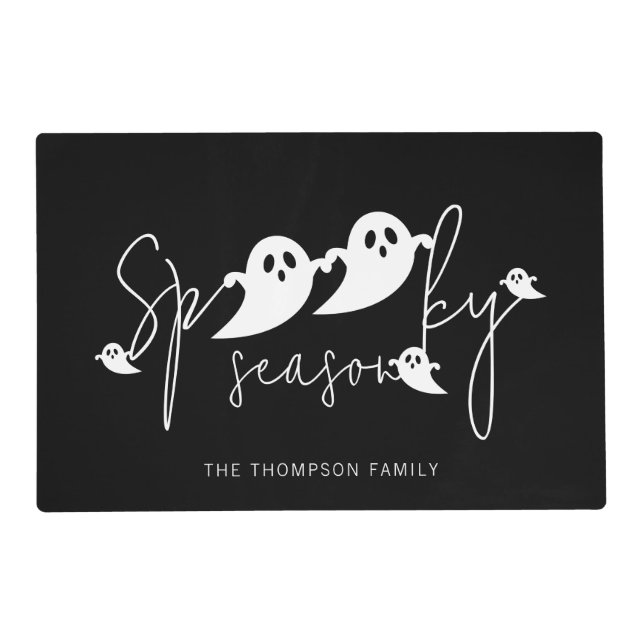 Spooky Season Text With White Ghosts Halloween Placemat (Front)